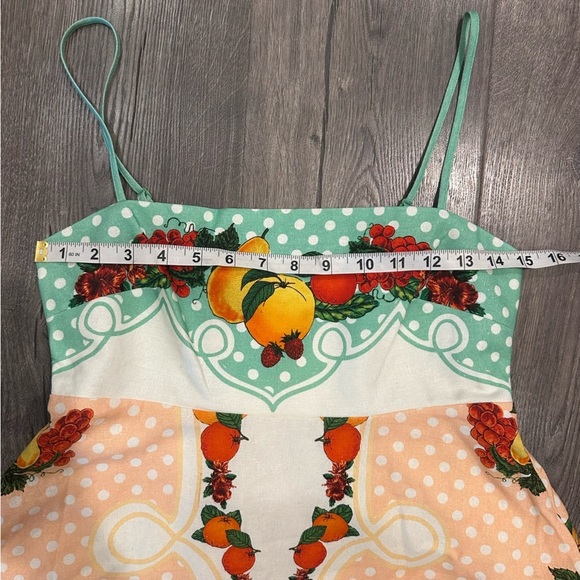 New Caroline Constas Linen Strappy Fruits Dots Print Maxi Long Dress Picnic S - Picture 12 of 14